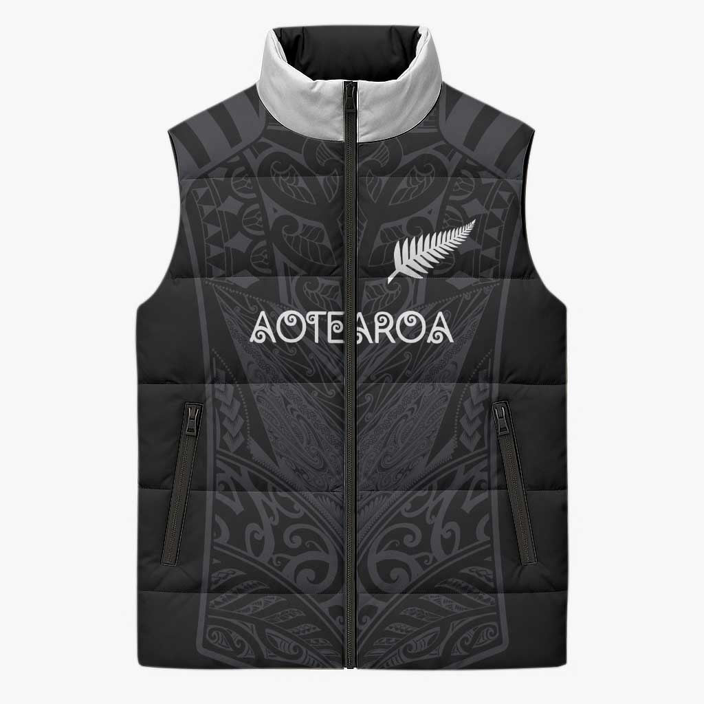 Custom Aotearoa Rugby Sleeveless Puffer Jacket The Blacks-Sporty T90 Style LT03 Unisex Black - Polynesian Pride