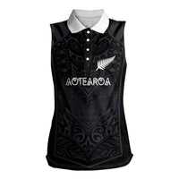 Custom Aotearoa Rugby Women Sleeveless Polo Shirt The Blacks-Sporty T90 Style LT03 Female Black - Polynesian Pride