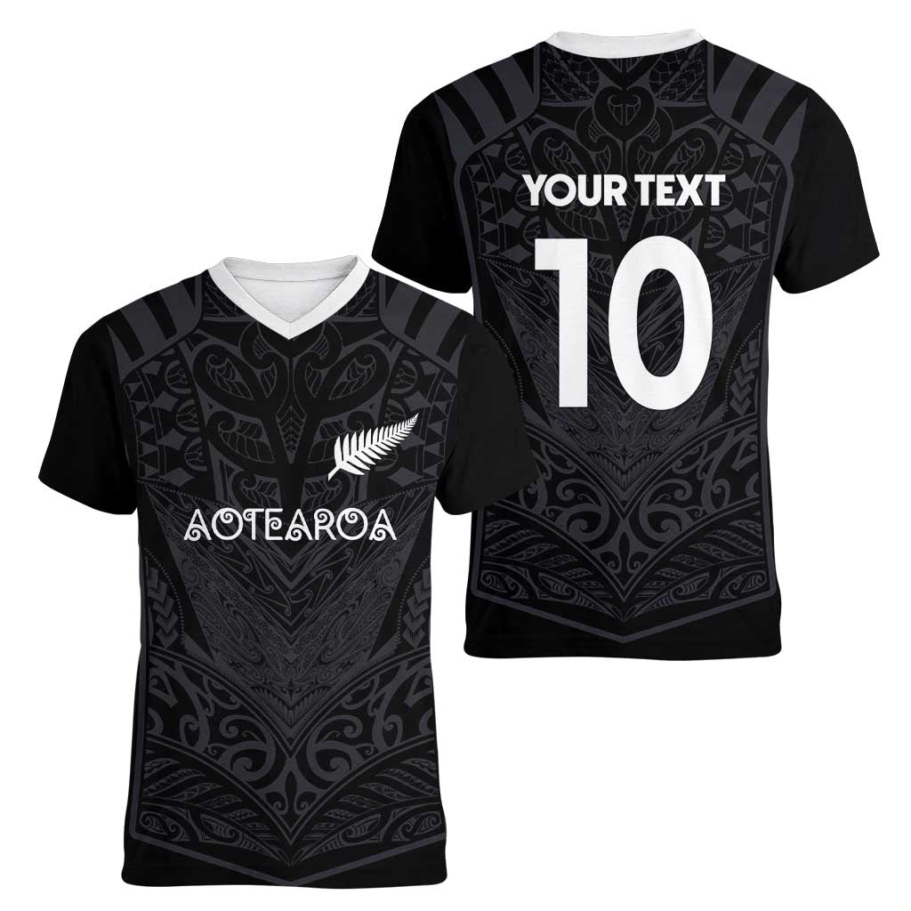 Custom Aotearoa Rugby Women V-Neck T-Shirt The Blacks-Sporty T90 Style LT03 - Polynesian Pride