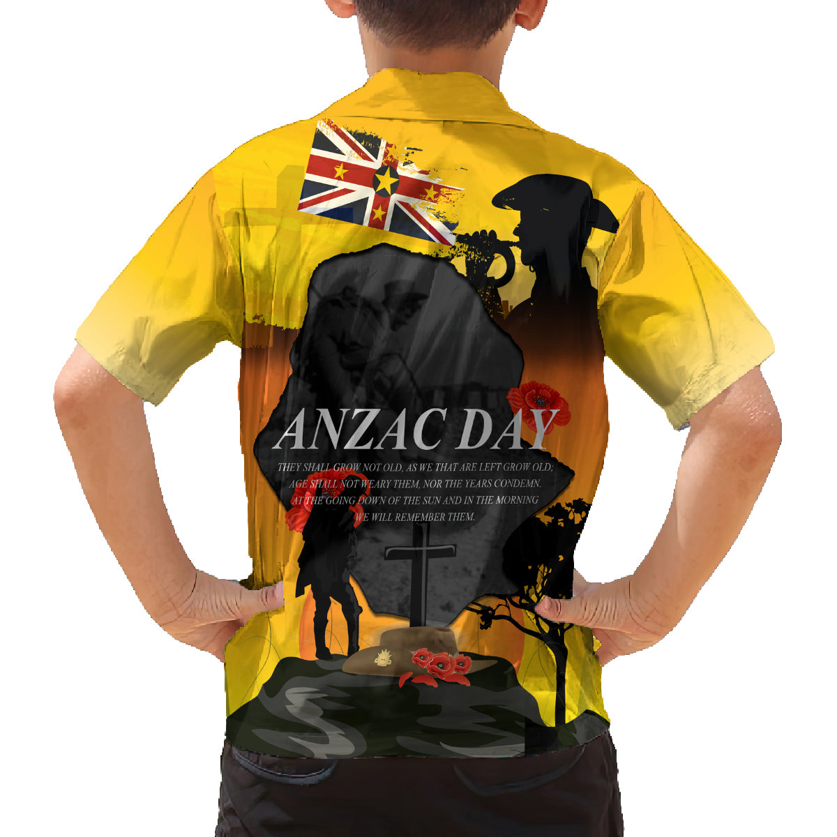 Niue ANZAC Day Family Matching Off Shoulder Short Dress and Hawaiian Shirt Soldier and Gallipoli Lest We Forget LT03 - Polynesian Pride