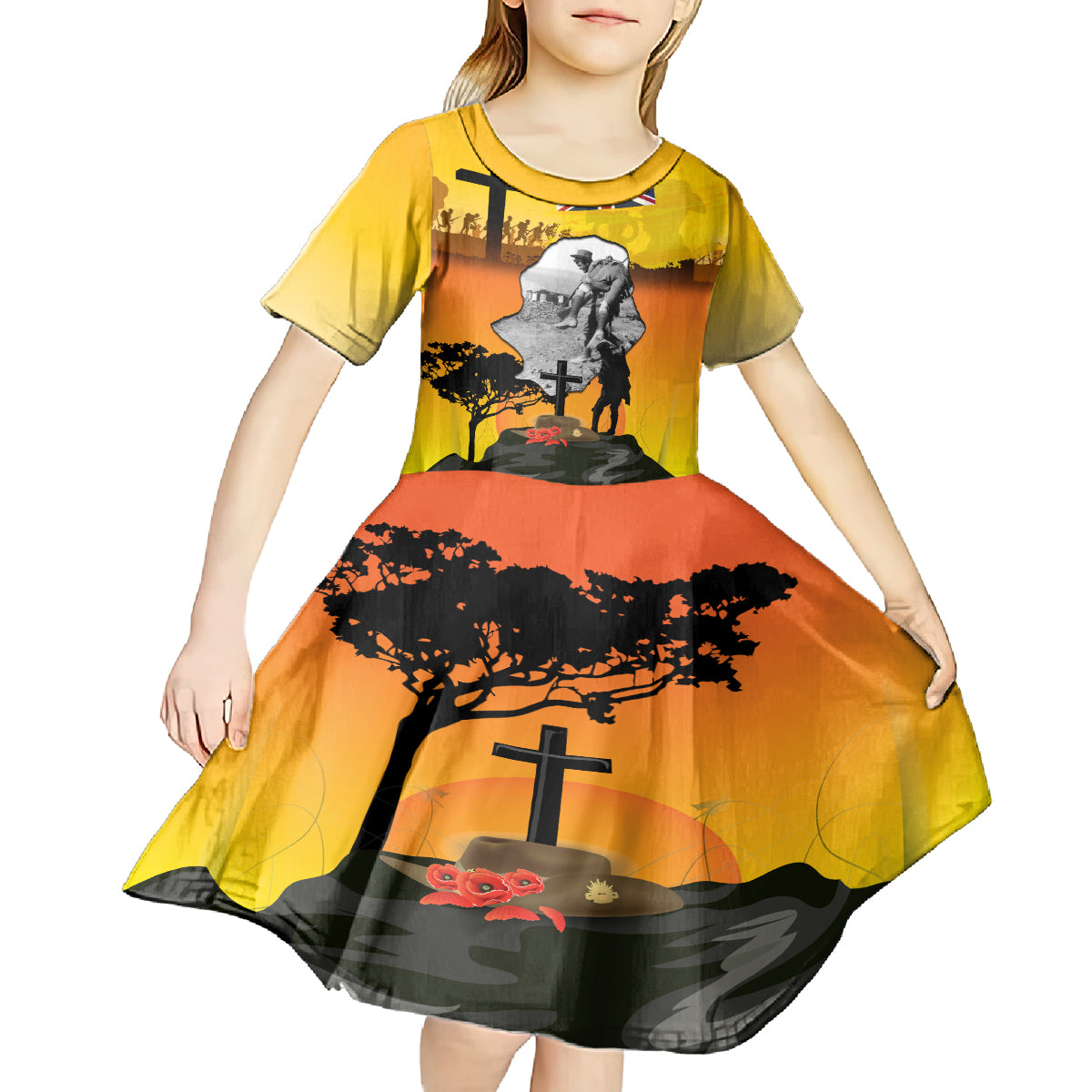 Niue ANZAC Day Kid Short Sleeve Dress Soldier and Gallipoli Lest We Forget LT03 - Polynesian Pride