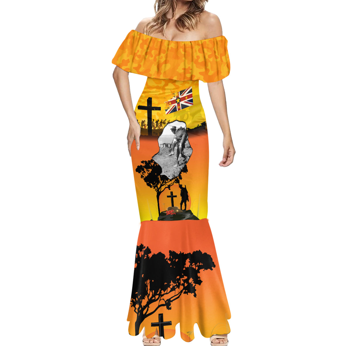 Niue ANZAC Day Mermaid Dress Soldier and Gallipoli Lest We Forget LT03 - Polynesian Pride