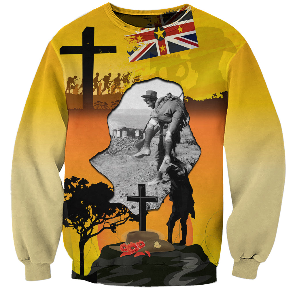 Niue ANZAC Day Sweatshirt Soldier and Gallipoli Lest We Forget LT03 Unisex Yellow - Polynesian Pride