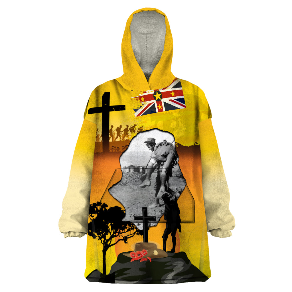 Niue ANZAC Day Wearable Blanket Hoodie Soldier and Gallipoli Lest We Forget LT03 One Size Yellow - Polynesian Pride