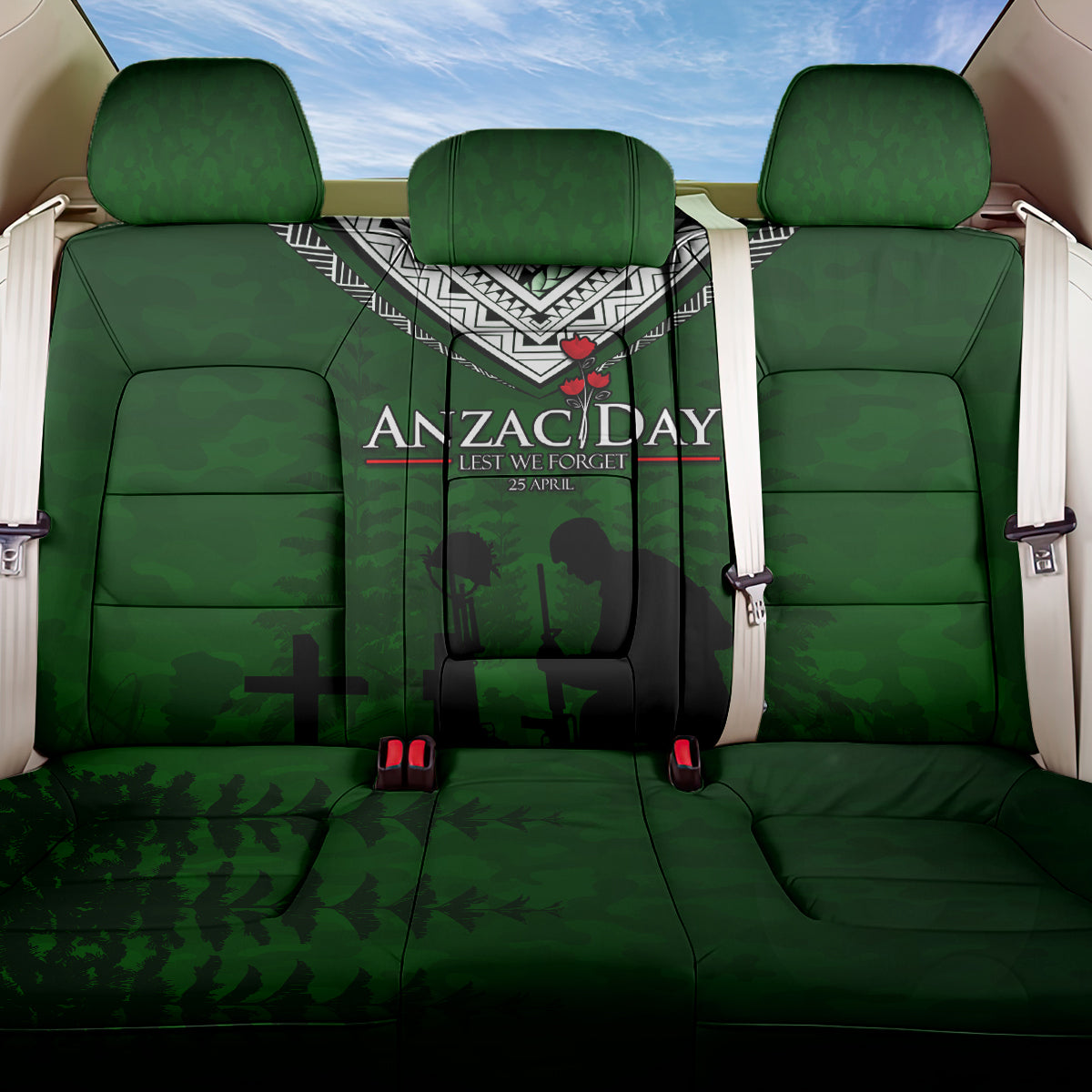 Norfolk Island ANZAC Day Back Car Seat Cover Soldier Lest We Forget Camouflage LT03 One Size Green - Polynesian Pride