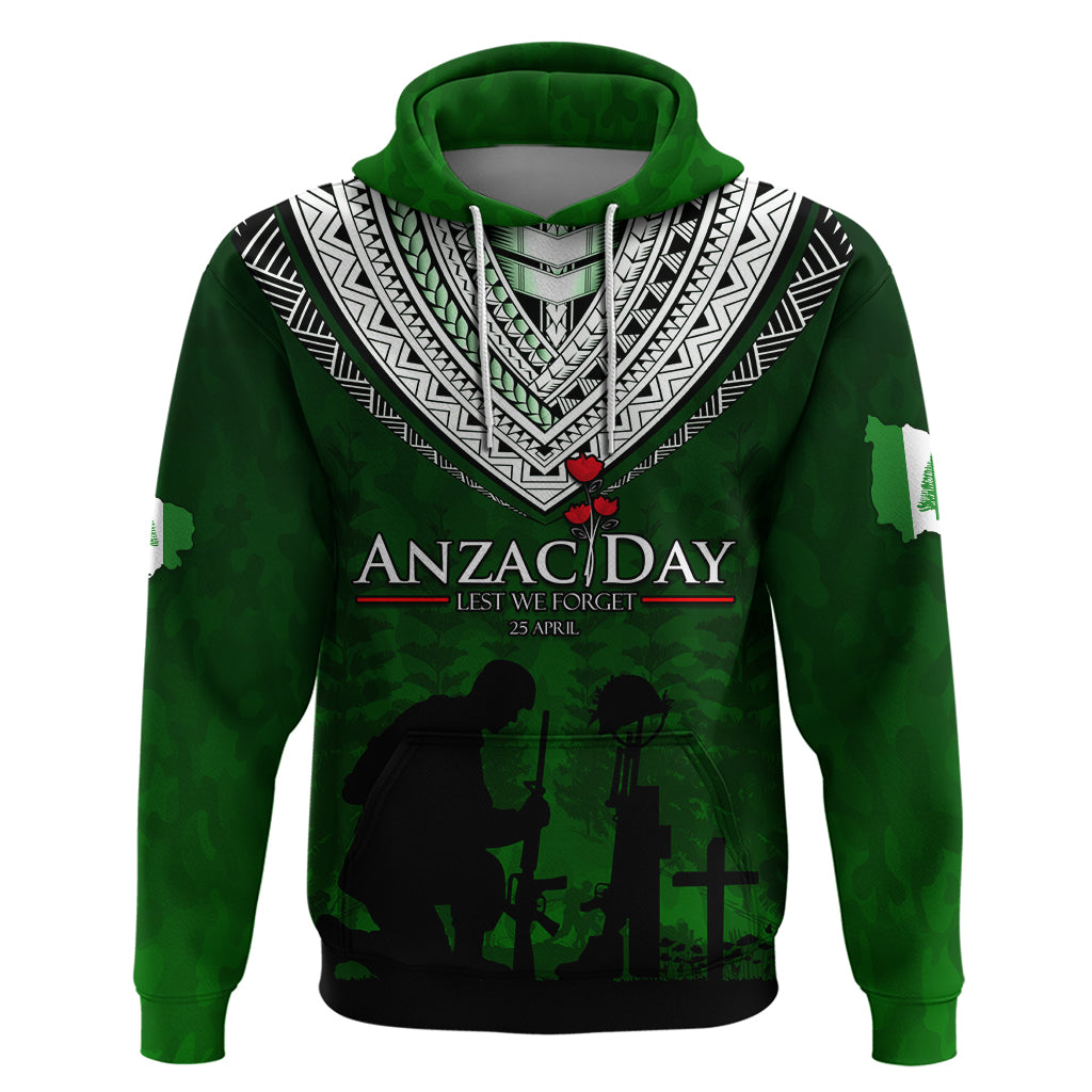 Norfolk Island ANZAC Day Hoodie Soldier Lest We Forget Camouflage LT03 Pullover Hoodie Green - Polynesian Pride