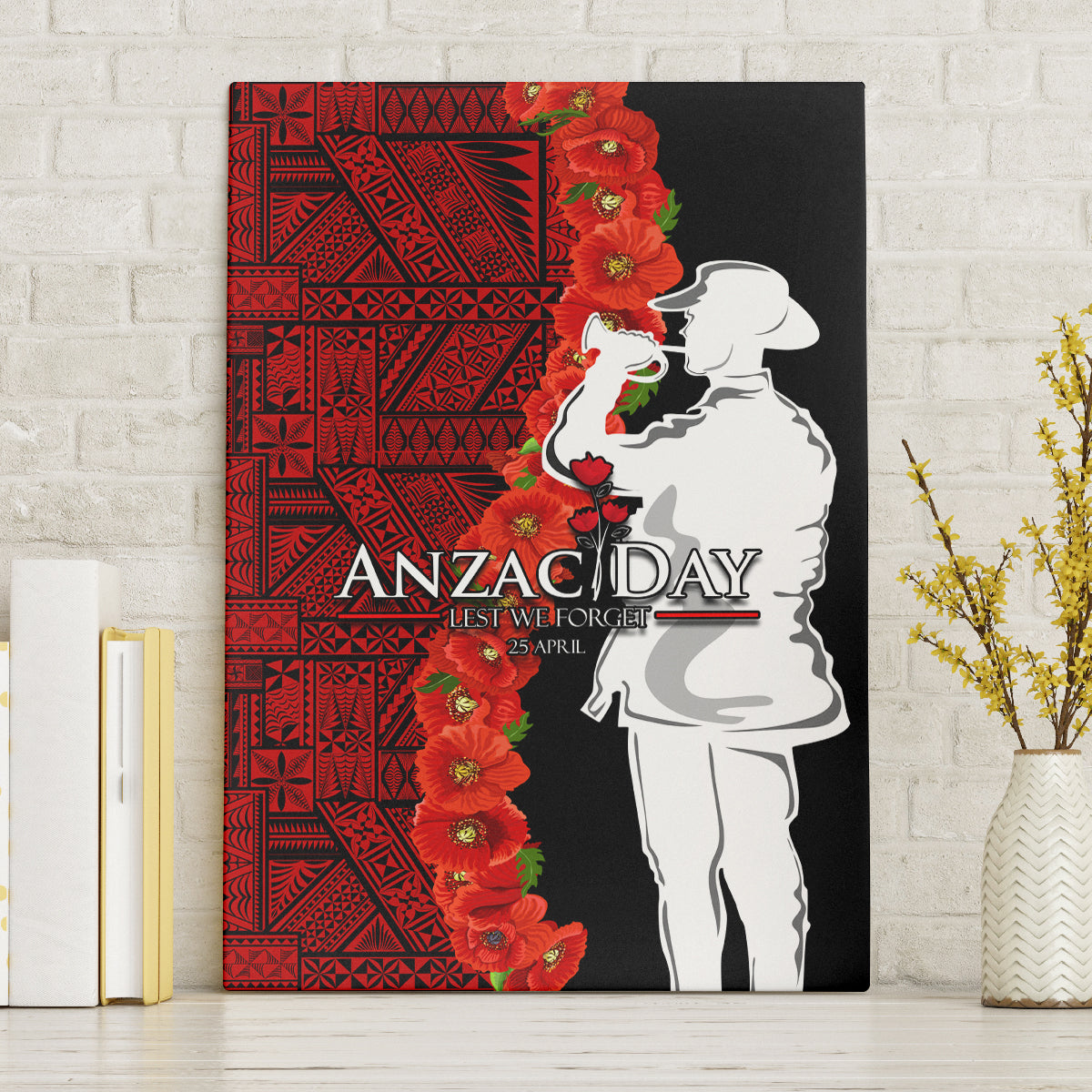 Tonga ANZAC Day Canvas Wall Art Red Poppies Flower Soldier Lest We Forget LT03 Without Frame Red - Polynesian Pride