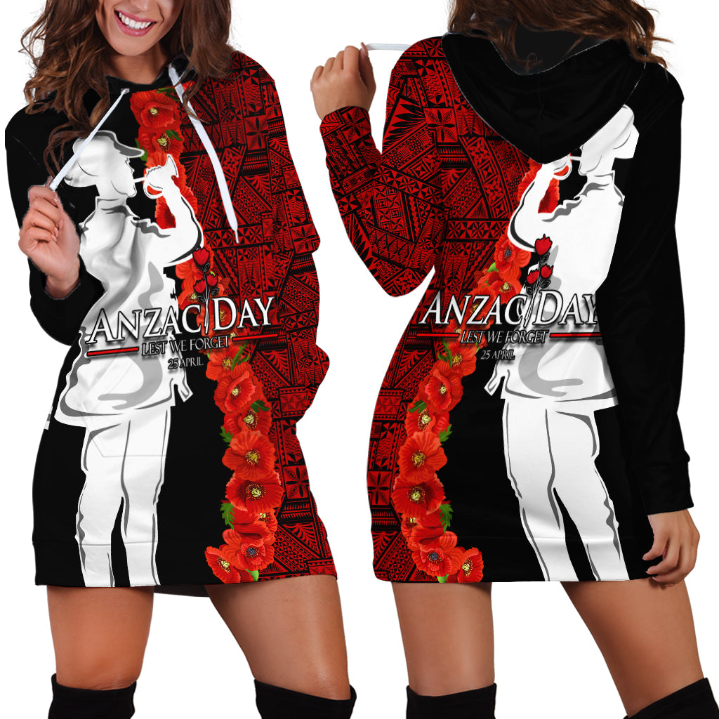 Tonga ANZAC Day Hoodie Dress Red Poppies Flower Soldier Lest We Forget LT03 - Polynesian Pride