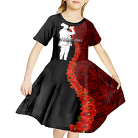 Tonga ANZAC Day Kid Short Sleeve Dress Red Poppies Flower Soldier Lest We Forget LT03 - Polynesian Pride