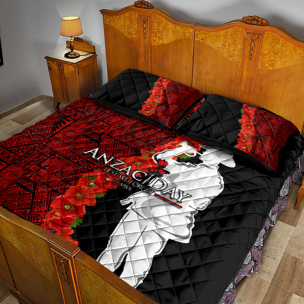 Tonga ANZAC Day Quilt Bed Set Red Poppies Flower Soldier Lest We Forget LT03 - Polynesian Pride