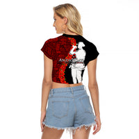 Tonga ANZAC Day Raglan Cropped T Shirt Red Poppies Flower Soldier Lest We Forget LT03 - Polynesian Pride
