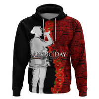 Tonga ANZAC Day Zip Hoodie Red Poppies Flower Soldier Lest We Forget LT03 Pullover Hoodie Red - Polynesian Pride