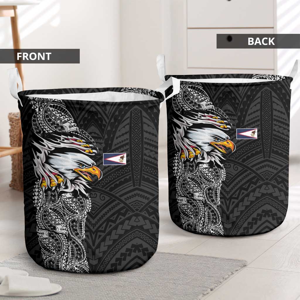 American Samoa Flag Day Laundry Basket Tribal Tattoo with Eagle Black
