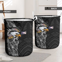 American Samoa Flag Day Laundry Basket Tribal Tattoo with Eagle Black