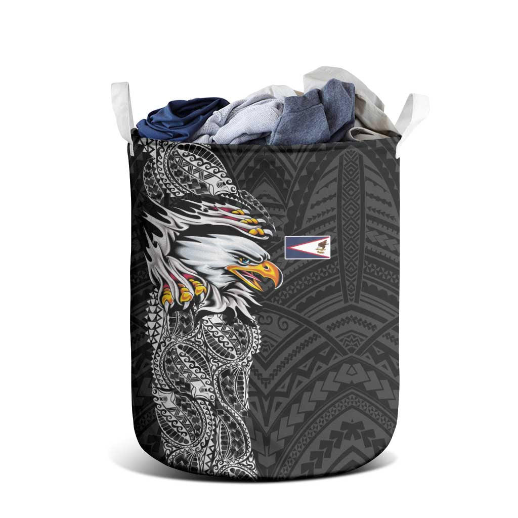 American Samoa Flag Day Laundry Basket Tribal Tattoo with Eagle Black