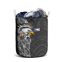 American Samoa Flag Day Laundry Basket Tribal Tattoo with Eagle Black