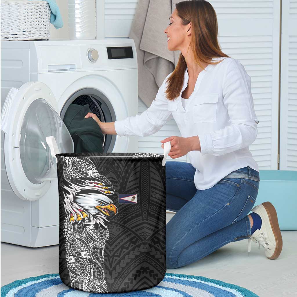American Samoa Flag Day Laundry Basket Tribal Tattoo with Eagle Black