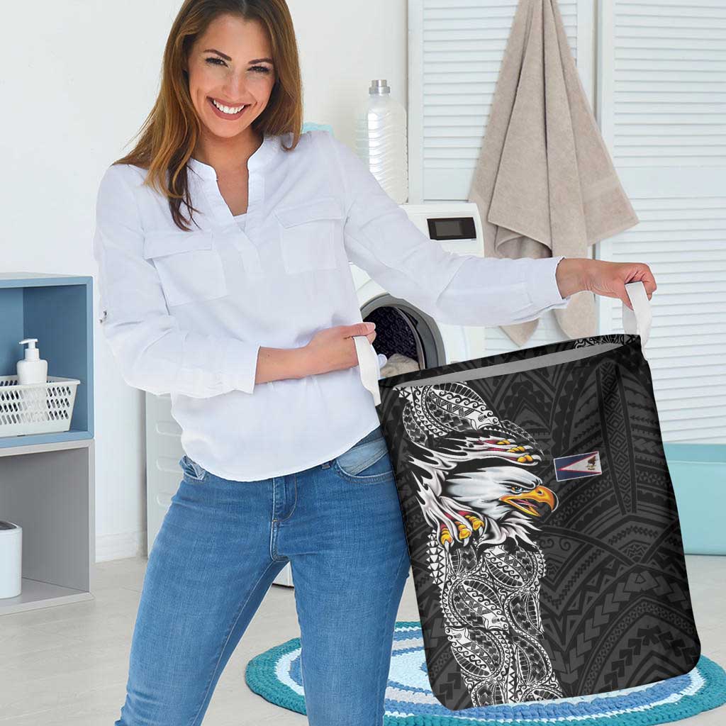 American Samoa Flag Day Laundry Basket Tribal Tattoo with Eagle Black