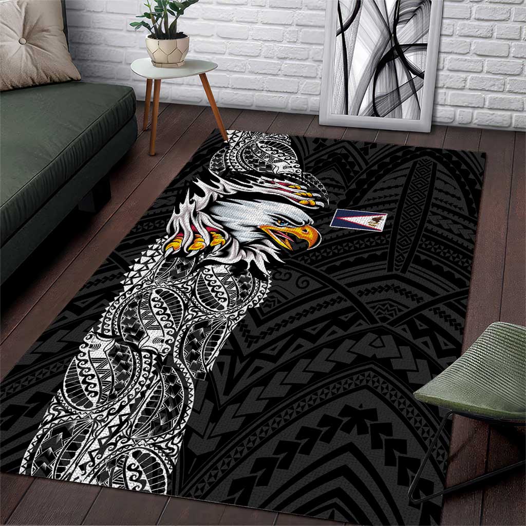 American Samoa Flag Day Area Rug Tribal Tattoo with Eagle Black