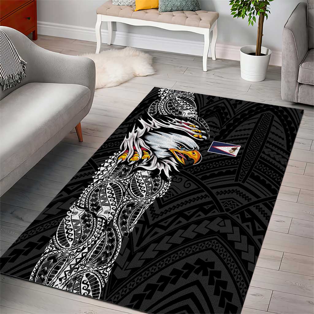 American Samoa Flag Day Area Rug Tribal Tattoo with Eagle Black