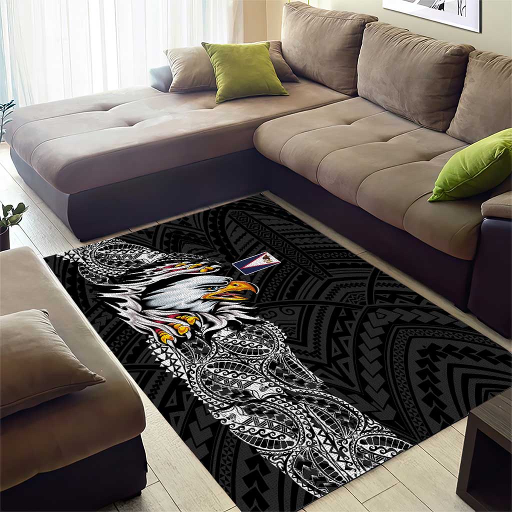 American Samoa Flag Day Area Rug Tribal Tattoo with Eagle Black