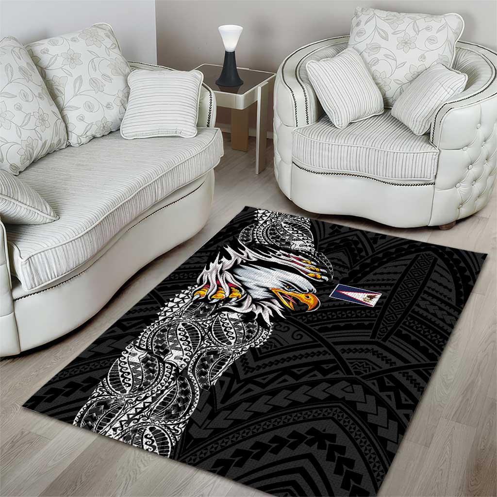 American Samoa Flag Day Area Rug Tribal Tattoo with Eagle Black