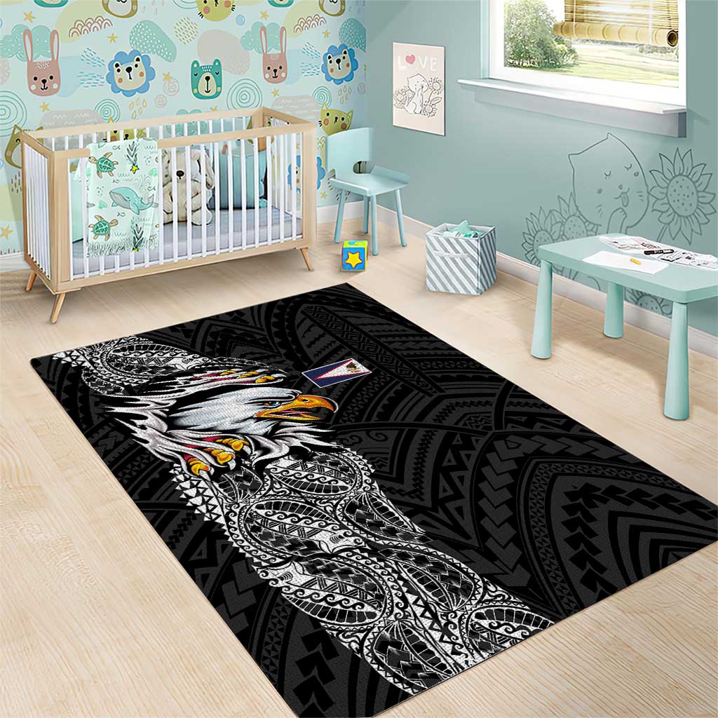 American Samoa Flag Day Area Rug Tribal Tattoo with Eagle Black