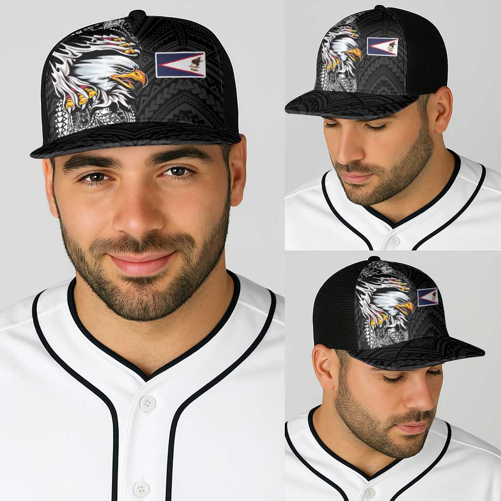 American Samoa Flag Day Baseball Net Cap Tribal Tattoo with Eagle Black LT03 - Polynesian Pride