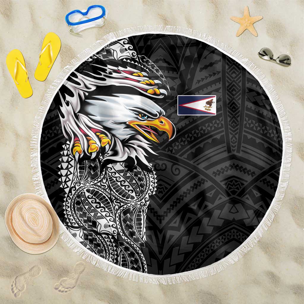 American Samoa Flag Day Beach Blanket Tribal Tattoo with Eagle Black LT03 One Size 150cm Black - Polynesian Pride