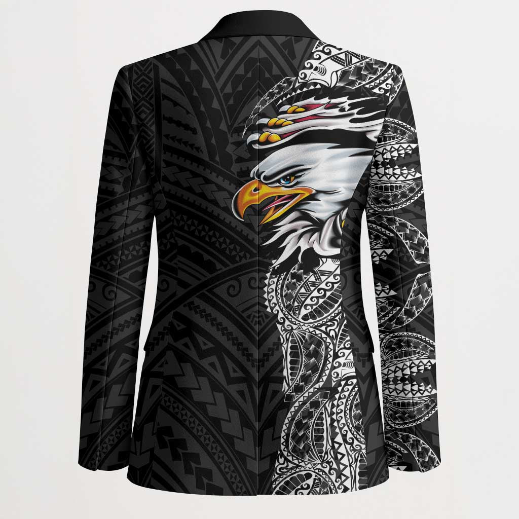 American Samoa Flag Day Blazer Tribal Tattoo with Eagle Black