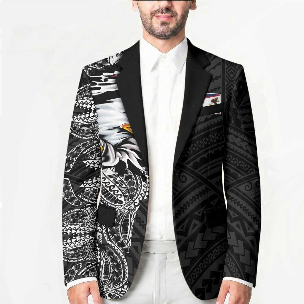 American Samoa Flag Day Blazer Tribal Tattoo with Eagle Black