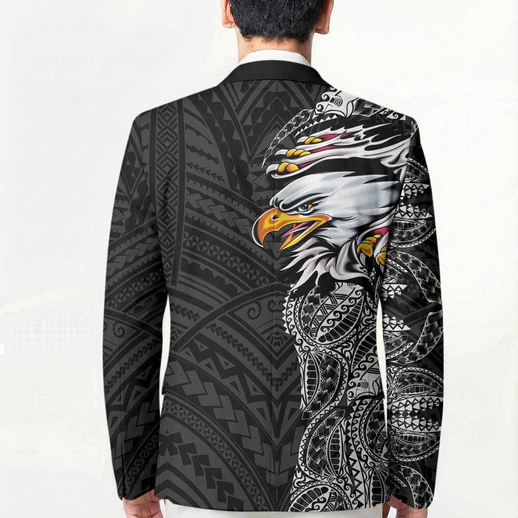American Samoa Flag Day Blazer Tribal Tattoo with Eagle Black