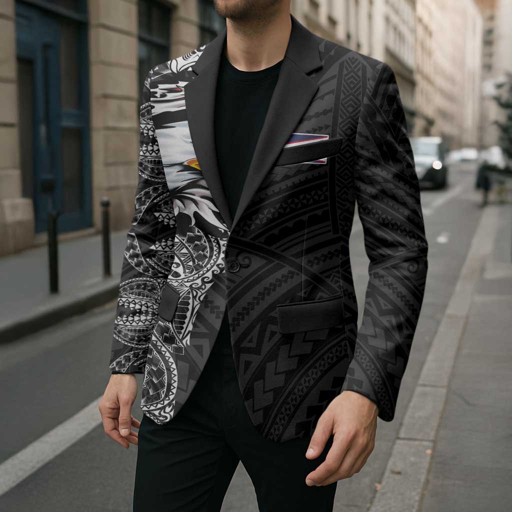 American Samoa Flag Day Blazer Tribal Tattoo with Eagle Black