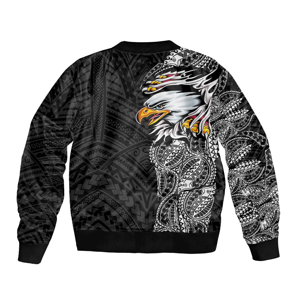 American Samoa Flag Day Bomber Jacket Tribal Tattoo with Eagle Black LT03 - Polynesian Pride