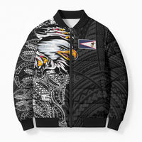 American Samoa Flag Day Bomber Puffer Jacket Tribal Tattoo with Eagle Black