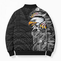 American Samoa Flag Day Bomber Puffer Jacket Tribal Tattoo with Eagle Black
