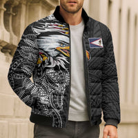 American Samoa Flag Day Bomber Puffer Jacket Tribal Tattoo with Eagle Black
