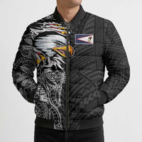 American Samoa Flag Day Bomber Puffer Jacket Tribal Tattoo with Eagle Black