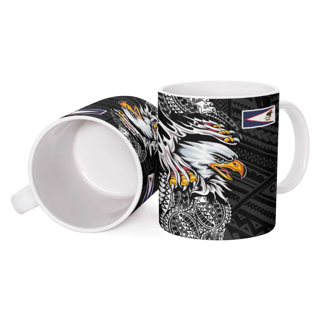American Samoa Flag Day Ceramic Mug Tribal Tattoo with Eagle Black LT03 - Polynesian Pride