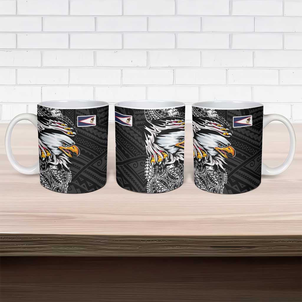 American Samoa Flag Day Ceramic Mug Tribal Tattoo with Eagle Black LT03 - Polynesian Pride