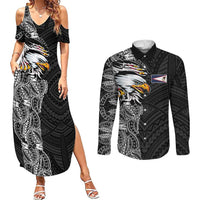American Samoa Flag Day Couples Matching Summer Maxi Dress and Long Sleeve Button Shirt Tribal Tattoo with Eagle Black