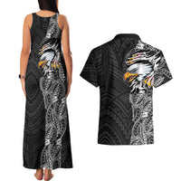 American Samoa Flag Day Couples Matching Tank Maxi Dress and Hawaiian Shirt Tribal Tattoo with Eagle Black LT03 - Polynesian Pride