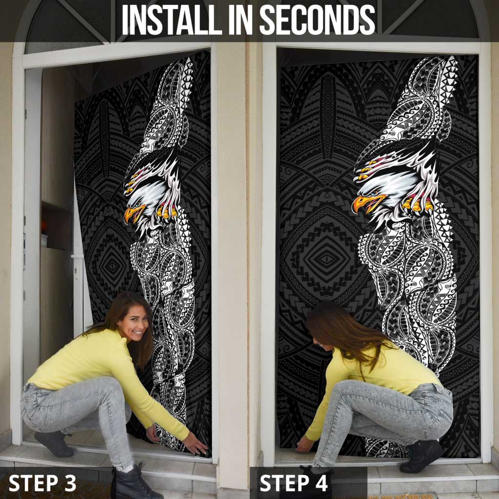 American Samoa Flag Day Door Cover Tribal Tattoo with Eagle Black