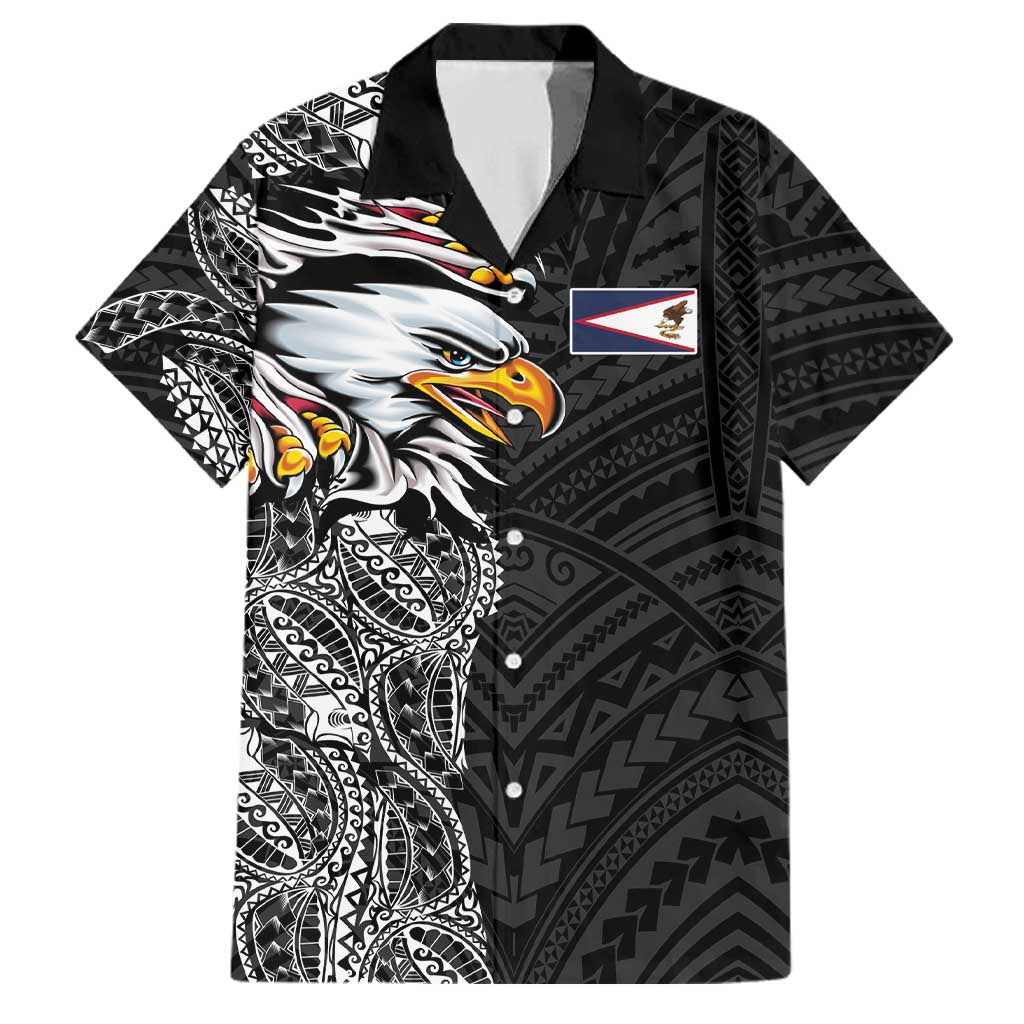American Samoa Flag Day Family Matching Long Sleeve Bodycon Dress and Hawaiian Shirt Tribal Tattoo with Eagle Black