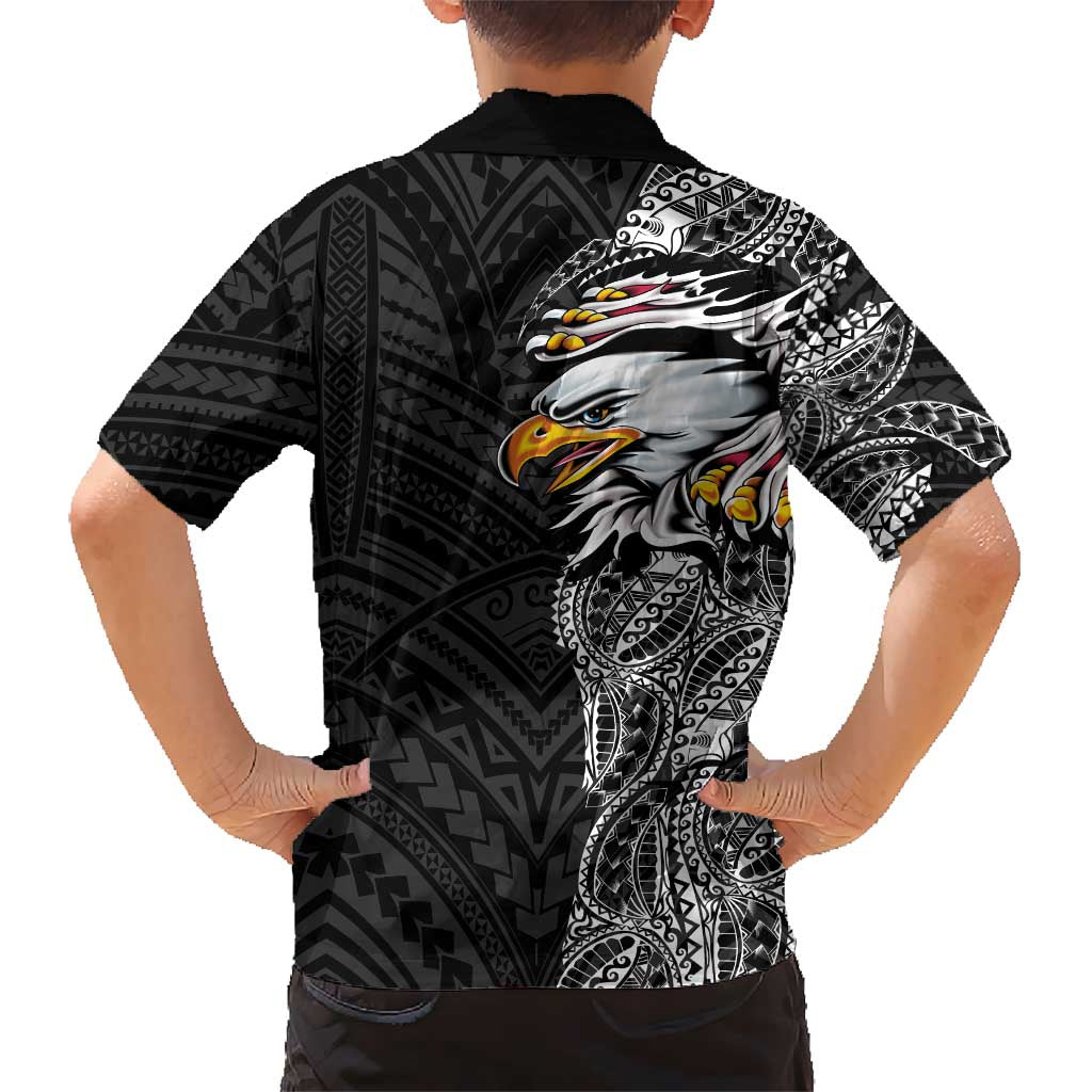 American Samoa Flag Day Family Matching Mermaid Dress and Hawaiian Shirt Tribal Tattoo with Eagle Black