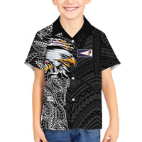 American Samoa Flag Day Family Matching Mermaid Dress and Hawaiian Shirt Tribal Tattoo with Eagle Black