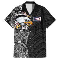 American Samoa Flag Day Family Matching Off The Shoulder Long Sleeve Dress and Hawaiian Shirt Tribal Tattoo with Eagle Black