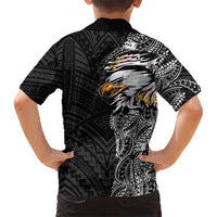 American Samoa Flag Day Family Matching Off Shoulder Maxi Dress and Hawaiian Shirt Tribal Tattoo with Eagle Black LT03 - Polynesian Pride