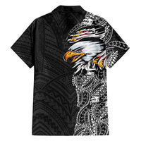 American Samoa Flag Day Family Matching Off Shoulder Short Dress and Hawaiian Shirt Tribal Tattoo with Eagle Black LT03 - Polynesian Pride
