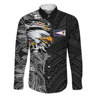 American Samoa Flag Day Family Matching Off Shoulder Short Dress and Hawaiian Shirt Tribal Tattoo with Eagle Black LT03 Dad's Shirt - Long Sleeve Black - Polynesian Pride